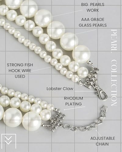 Image of Mansiyaorange Bold & Fine Layered Pearl Necklace with Matching Dual Pearl Stud Earrings - Statement Jewelry Set for Women
