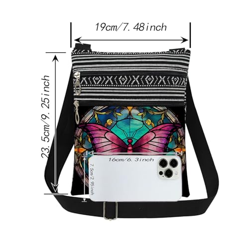 Stained-Glass Style Butterfly Crossbody Bag Women Adjustable Shoulder Strap Messenger Bag Men Travel Purse Birthday Gift Mother's Day Present​​ Christmas for Friend Nature Lover Adults2