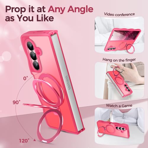Image of Cute Wavy Magnetic Stand Case for Galaxy Z Fold 7 Fit for MagSafe, Hot Pink