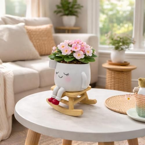 Pot de fleurs en résine avec drainage et design de chaise à bascule suspendue - 4