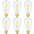 Vintage LED Edison Light Bulbs Dimmable 6W, Equivalent 60W Incandescent, ST58 Antique LED Bulb Daylight White 5000K, LED Filament Bulb E26 Base, CRI 90+, 800lm High Brightness, Clear Glass, Pack of 6