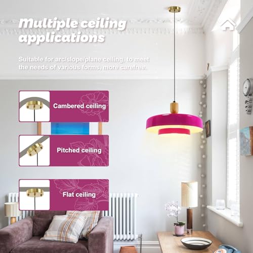 Image of Natural Wood Pendant Light Kitchen Island, 13.8 inch Purple Pendant Light Fixtures, 2 Packs Rustic Ceiling Lights, Industrial Adjustable Hanging Lamp with E26 Base for Bedroom Living Room