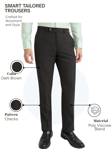 Image of Park Avenue Men's Regular Fit Mid Rise Checks Pattern Poly Viscose Blend Flat Front Formal Trouser