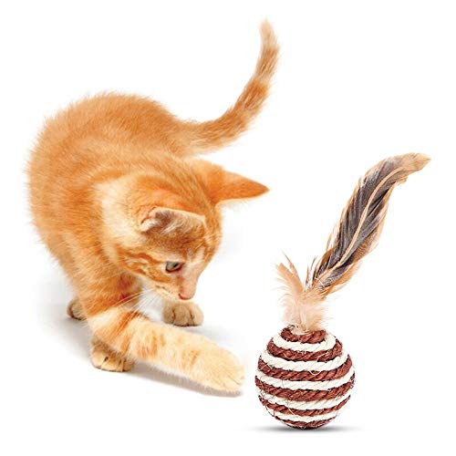 Great Faith Merchandise Cat Toys, 2 Sisal Cat Balls, with Feathers. Fun Interactive