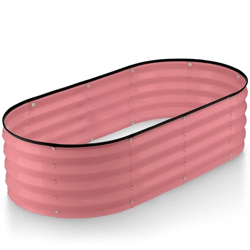 Plant & Plot Galvanized Raised Garden Beds Outdoor // 4×2×1 ft Planter Raised Beds for Gardening, Vegetables, Flowers // Large Metal Garden Box (Pink) // Patented Tool-Free Design