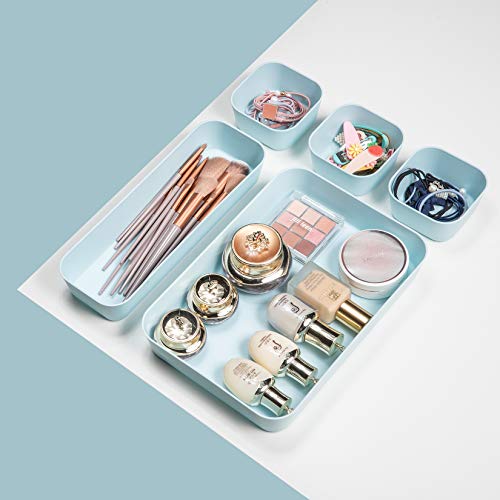 Set of 12 Blue Plastic Desk Drawer Organizers for Home & Office - Image 4