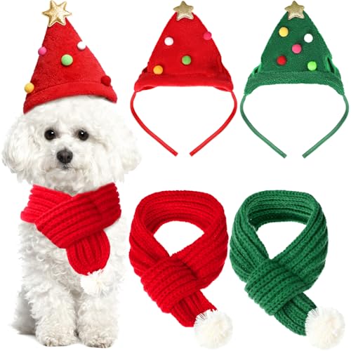Conjunto de 4 Pcs Sombreros y Bufandas Navideñas para Perro