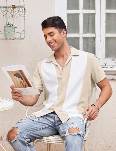 Image of COOFANDY Men's Vintage Bowling Shirt Short Sleeve Button Down Summer Cuba Beach Shirts