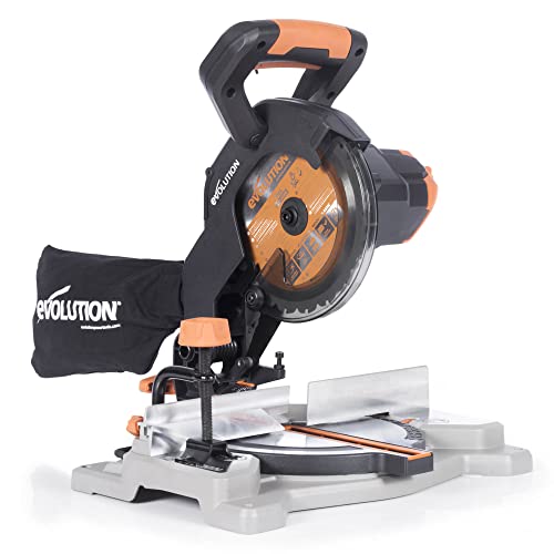 Evolution Scie à onglet mixte sans fil Evolution Power Tools R185CMS-Li pour coupe multi-matériaux, biseau de 45°, onglet de 45°, 850 W. Comprend une lame...