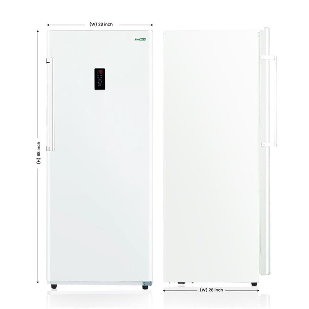 Pemberly Row 14cu ft Upright Freezer Refrigerator, Stainless Steel, Convertible Design, Frost-Free with Reversible Door, Garage Ready, Adjustable Shelves, Door Alarm, 28" Wide Energy Star Appliance