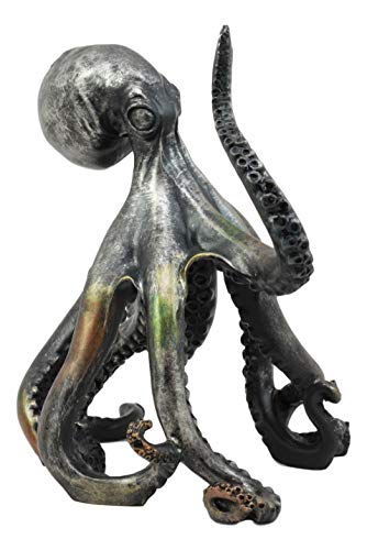 Estatua grande de pulpo náutico en resina con acabado metálico miniatura 3