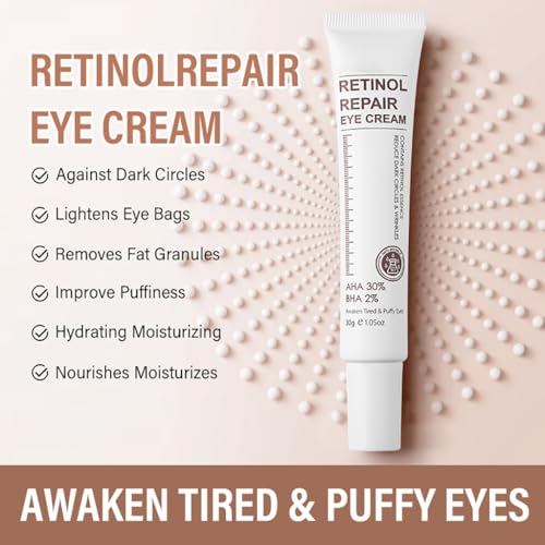 Retinol Eye Cream, Retinol Serum Eye Cream for Dark Circles and Puffy Eyes, Eye Cream with Retinol & AHA 30% & BHA 2% & Hyaluronic Acid for Fine Lines & Wrinkles Saggy Skin Puffy Eyes - Image 7