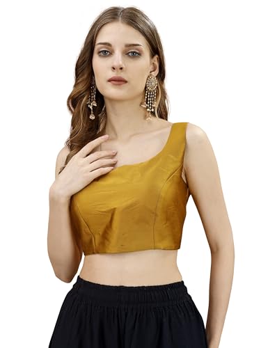 Image of Womanista Women's Taffeta Solid Sleeveless Readymade Saree Blouse for Women Stylish