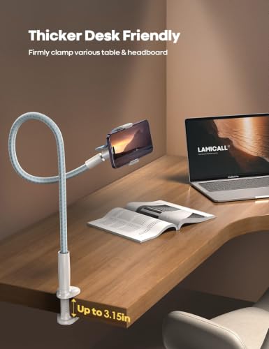 Image of Lamicall Gooseneck Phone Holder for Bed, Overall Length 38.6in | Flexible 360 Adjustable Clamp Clip, Overhead Cell Phone Mount Stand for Desk, Compatible with All Cellphone (4-7 inch)