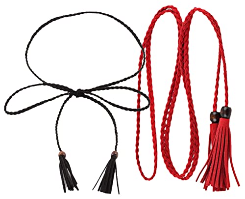 YOU&M Women's Hand-woven Bandage Tether Chain Waist Belt Bow-Tie Tassel Beads Wrap Around Boho Corset Vintage for Dresses