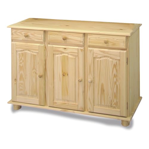 MOBLIT Aparador Alacena de Pino Macizo – Serie Canet, Mueble Auxiliar de Almacenaje para Cocina, Comedor o Salón, 86x42x130 Sin Barnizar