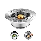 Universal Abflusssieb Küchenspüle Waschbeckenstöpsel für Tiefe > 55 mm, Spülbecken Bohrung 75-86 mm, Waschbeckensieb 3-in-1 Pop-Up Edelstahl Siebkörbchen Abflussstopfen mit Anti-Verstopfungs-Korb