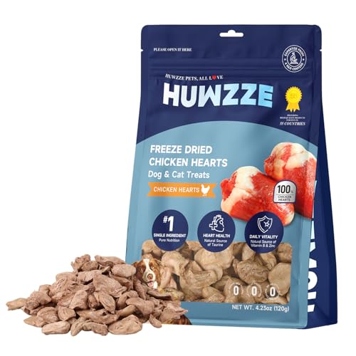 HUWZZE Freeze Dried Chicken Hearts for Dogs and Cats Single Ingredient High Protein Training Treats All Natural Healthy Pet Snacks Perfect for Picky Eaters 4.23 oz