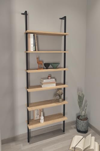 Buyqualia Estantería de Pared de Estilo Industrial con baldas en melamina Color safir y Estructura de Acero en Negro (Alto 183 / Ancho 60 / Fondo 20) cm