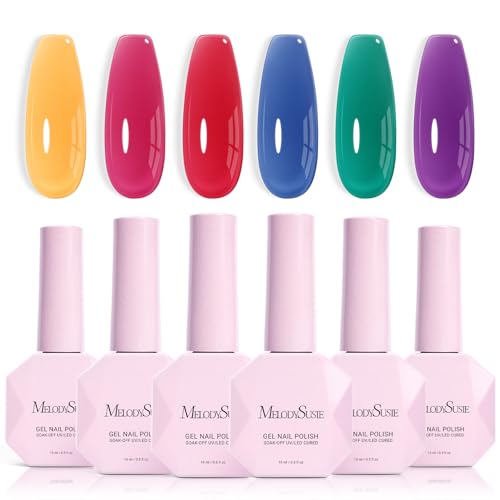 Image of MelodySusie Jelly Gel Nail Polish Set,6PCS Milky or Jelly Texture,Neon Splash Colors Soak Off UV LED Light Cure or Salon Manicure and Nail Art DIY at Home 15ML