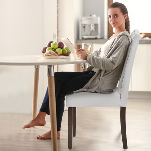 DUMOS Dining Chairs Set of 2, Moden PU Leather Kitchen Table Chairs with Wooden Legs and Padded Seat for Dining Room/Kitchen/Living Room/Restaurant, Light Grey