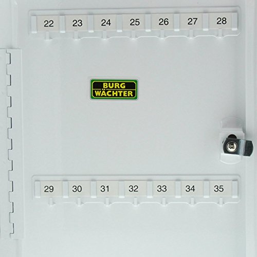 Burg-Wächter Schlüsselbox abschließbar mit Schlüssel, 35 Haken, Stahlblech, KB 35 W, Weiß