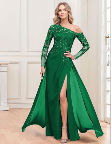 Lace Chiffon Mother of The Bride Dresses Long Sleeve Off Shoulder Evening Gown for Women Formal4