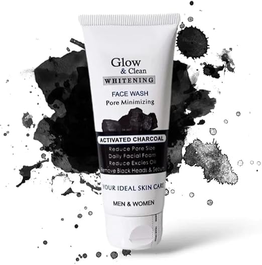 Glow & Clean Whitening Face Wash, Activated Charcoal, Pore Minimizing, Daily Facial Foam for Men & Women