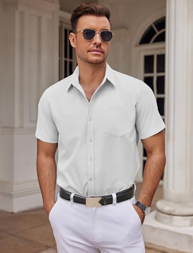 COOFANDY Mens Dress Shirts Short Sleeve Business Casual Shirts Regular Fit Casual Button Down Untucked Shirts3