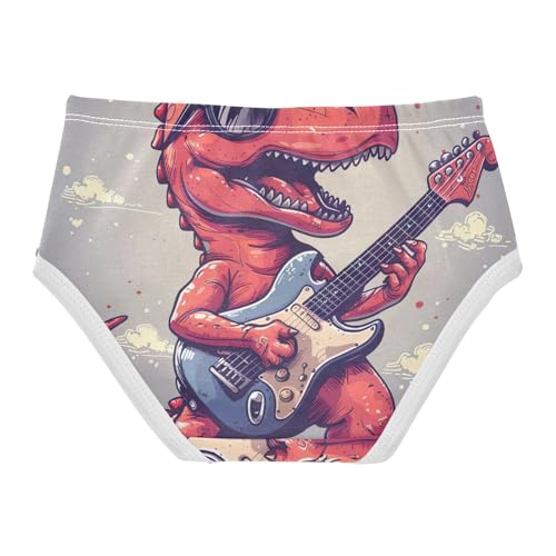 Toddler Briefs, Red Dinosaur Playing Guitar Cotton Underwear Girls, 2T–8 Years2