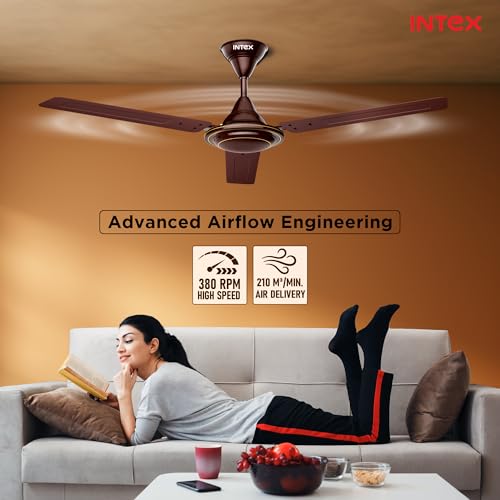Image of Intex Aero Jet 1200MM Ceiling Fan with High Speed 380 RPM | 210 CMM Air Delivery | Rust Proof Body, Inverter Compatible | Low Noise Operation, 24 Month Warranty (Smoke Brown)