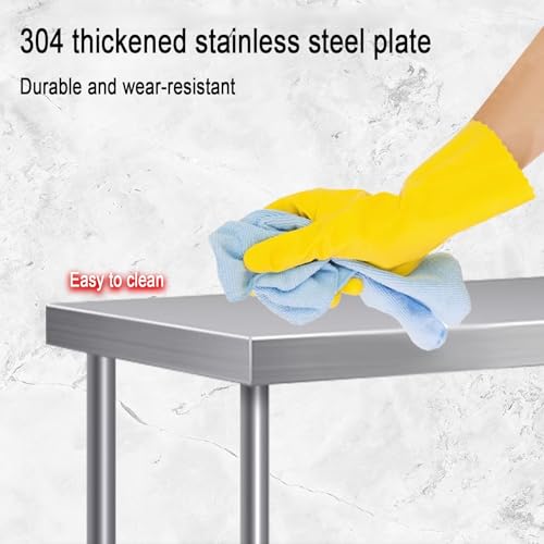 Mesa de trabajo de acero inoxidable resistente para cocina comercial y garaje, mesa de preparación perfecta para uso doméstico, estación de trabajo duradera y versátil