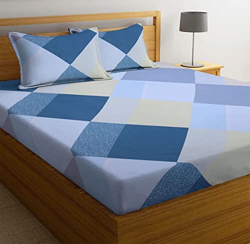 Image of Jashan Elastic King Size Fitted bedsheets with 2 Pillow Cover | King Size bedsheets | 100% Glace Cotton | Fitted bedsheet Cotton King 72 inch x 78 inch inches (King, Multi-15)