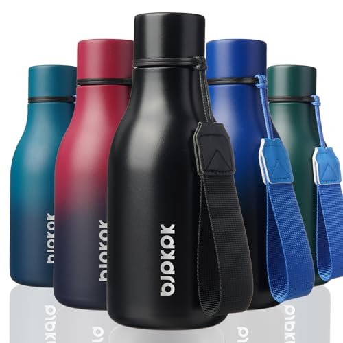 Image of BJPKPK Insulated Water Bottles, 12oz Stainless Steel Metal Water Bottle with Strap, BPA Free Leak Proof Jugs, Mugs, Flasks, Reusable Thermal Flasks for Sports & Travel, Black