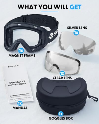 Snowalva Ski Goggles, Snowboard Goggles with 2 UV400 Anti-Fog Detachable Magnet Lenses for Men & Women Adult - Image 7
