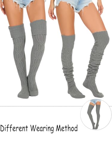 Image of Women's Thigh High Knitted Winter Boot Socks Vintage Extra Long Leg Warmer Over Knee High Stockings