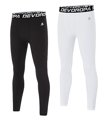 Image of DEVOROPA Boys Leggings Youth Compression Pants Sports Tights Basketball Football Baseball Soccer Baselayer Slim /Regular /Husky