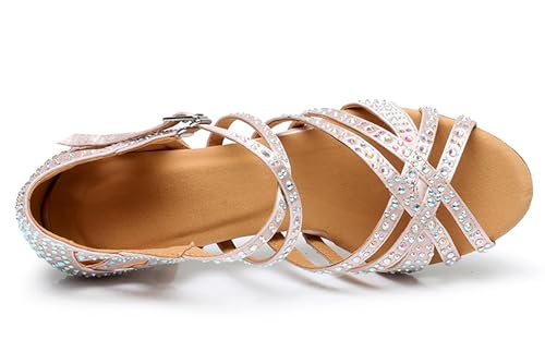Womens Girls High Heel Dance Shoes Crystals Beaded Latin Tango Wedding Formal Party Sandals X22123