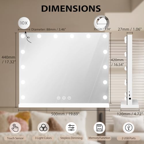 Ekasoco Hollywood Vanity Mirror with Lights, 50X42CM Light Up Mirror with 14 Dimmable Bulbs, Touchscreen Control & 3 Lighting Modes, Vanity Mirror for Bedroom Dressing Room, Tabletop & Wall Mounted - Cosy Home Interiors Ekasoco Hollywood Vanity Mirror with Lights, 50X42CM Light Up Mirror with 14 Dimmable Bulbs, Touchscreen Control & 3 Lighting Modes, Vanity Mirror for Bedroom Dressing Room, Tabletop & Wall Mounted - Image 6