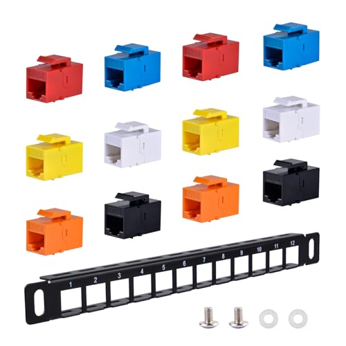 GeeekPi Panel de conexión de 10' 0,5U-12 Puertos con Conector Clave Cat6-RJ45 para gabinetes de Red DeskPi RackMate T0/T1/T2/rack de servidores