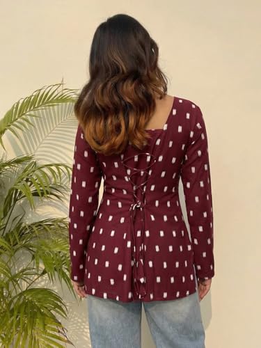 Image of ANNI Designer Women's Viscose Blend Printed Short Kurti | Straight Fit Casual Ethnic Top | Square Neck 3 /4 Sleeve Kurta Office College