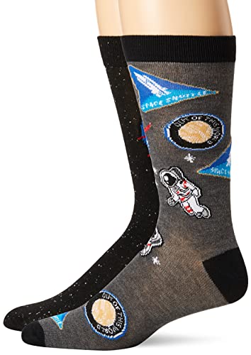 SAN mens Nasa 2 Pack Crew Casual Sock, Black Multi, 10 13 US