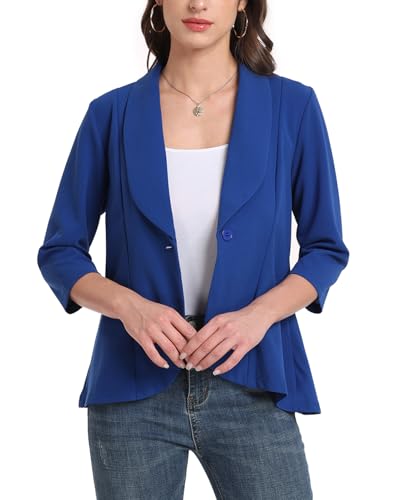 MINTLIMIT Womens Casual Blazer Open Front 3/4 Sleeve Shawl Collar Ruffle Hem Work Office Suit Jacket4