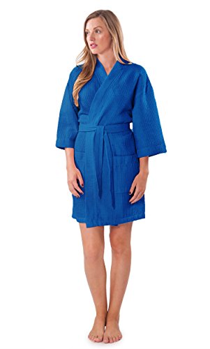 Image of Turquaz Lightweight Short Robes For Women Waffle Kimono Bathrobe - Soft, Fast-Drying, Long-Lasting Cotton Blend