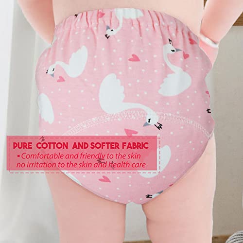 Image of Bembika Baby Training Pant - Soft Cotton, Reusable, and Leak-Resistant Potty Training Pants for Kids Padded Underwear for Babies to Support a Smooth Diaper Free Transition (M Size For 12-18 Months Pink Swan Theme)
