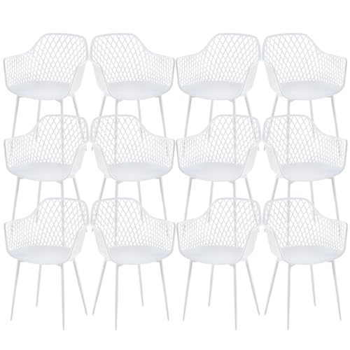 buybyroom Chaise Cuisine Lot de 12, Chaise Fauteuil Chaise Scandinave Blanche avec Pieds en métal Dossier Ergonomique pour Salle à Manger, Salon, Cuisine et...
