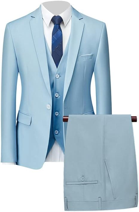 Men's 3 Pieces Suit Solid Business Slim Fit Suits Blazer Wedding Party Prom（Jacket Vest Pants Set）