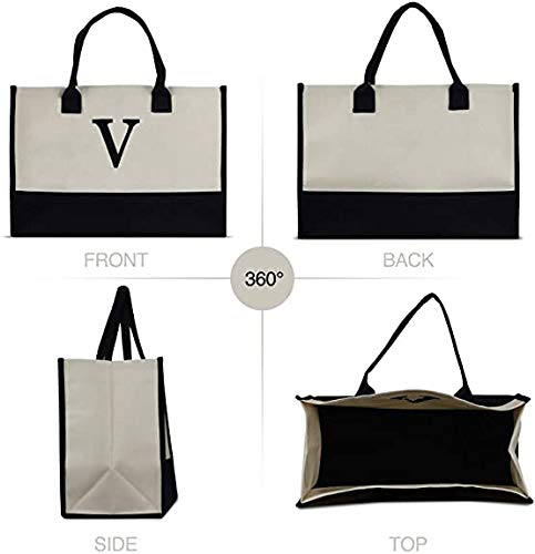 Monogram Tote Bag With 100% Cotton Canvas And A Chic Personalized Monogram (Black Block Letter - S) #TOP6