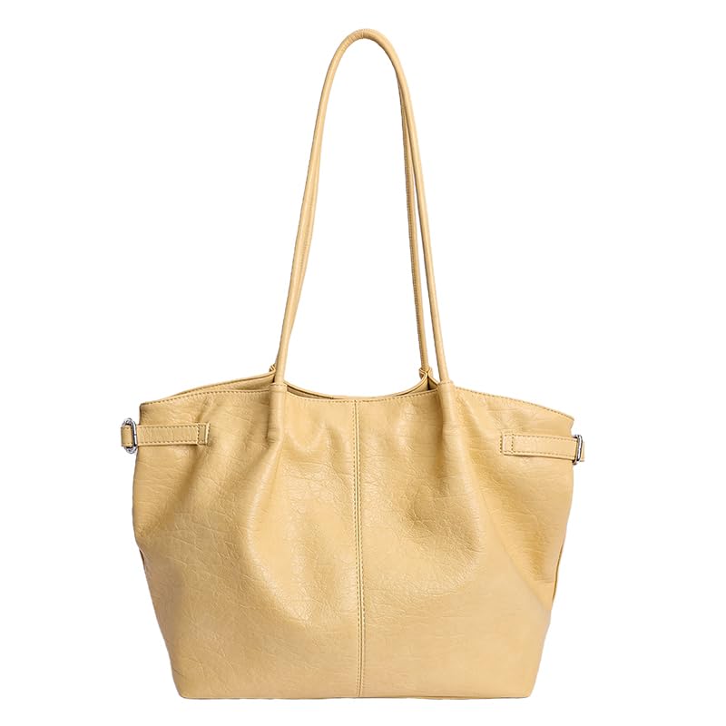 Bolso bandolera para mujer, piel sintética, gran capacidad, bolso de antebrazo, color sólido, bolso hobo para viajes, compras, trabajo, excursiones, eventos sociales, amarillo, 31*30*14cm