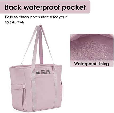 WANDF Lunch Bag for Women Leakproof Reusable Lunch Tote Bag with Wet Pocket Insulated Lunch Box for Work School Picnic Outdoor (Pink)